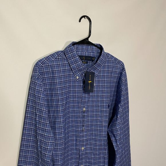 Ralph Lauren Performance Shirt Mens 2XL XXL Blue Plaid Stretch Pony Slim Fit - Picture 2 of 9